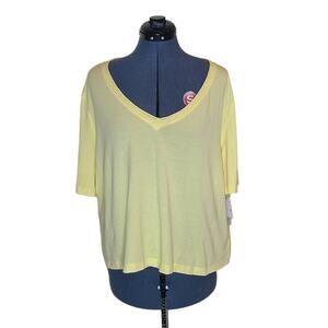 BP plus size v-neck lace trimmed short sleeve crop top yellow NWT 1X